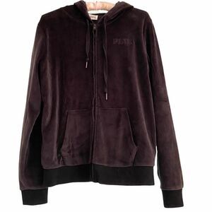 Victorias Secret PINK Black Velour Zip Hoodie S